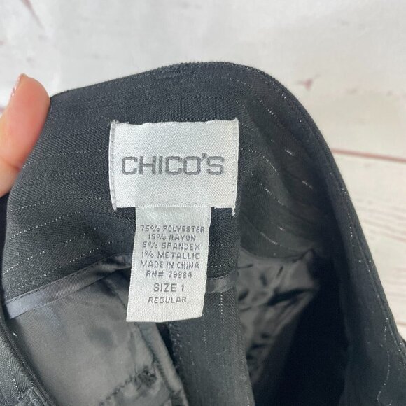 Chico's Women's Black Silver Metallic Pinstripe Trouser Work Dress Pants Size 1 - Picture 5 of 8